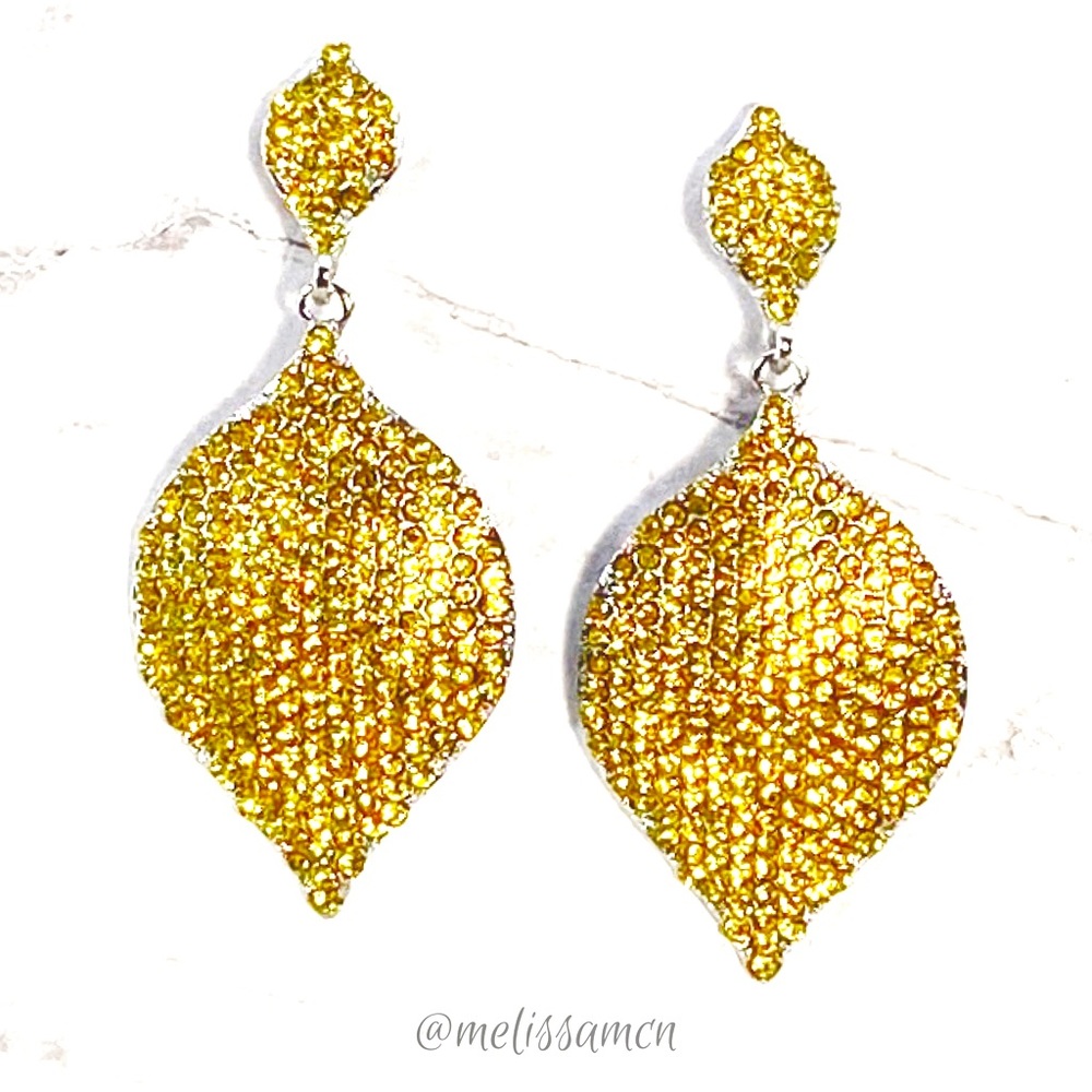 Yellow Micro Pave Rhinestone Lightweight Sparkly Statement Earrings - Picture 4 of 7
